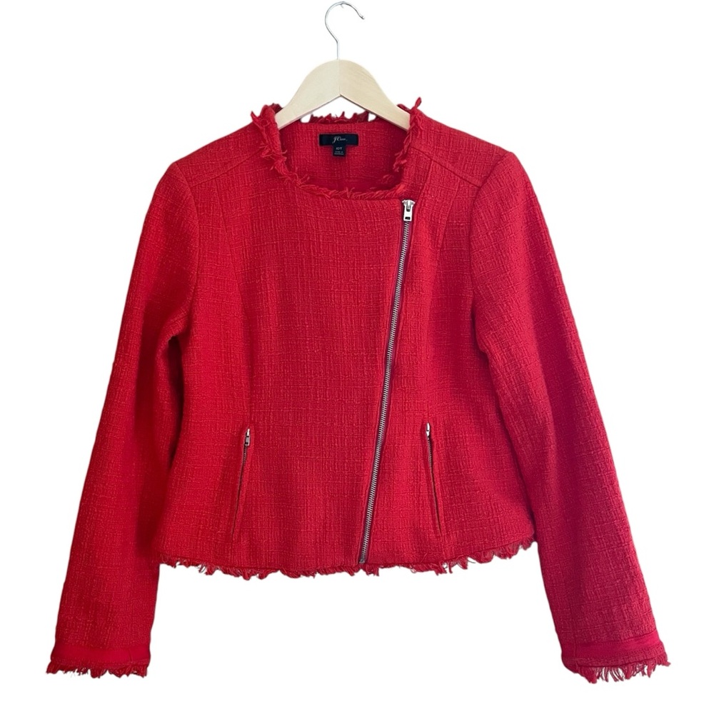 J Crew Tweed Motorcycle Jacket Asymmetric‎ Zipper Orange Size 10